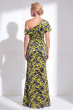 Orange Floral Velvet Burnout One Shoulder Mermaid Mother of the Bride Dress