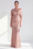 Dusty Rose Mermaid One Shoulder Sequin Mother of the Bride Dress