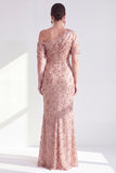 Dusty Rose Mermaid One Shoulder Sequin Mother of the Bride Dress