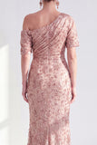 Dusty Rose Mermaid One Shoulder Sequin Mother of the Bride Dress