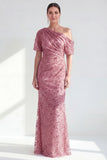 Dusty Rose Mermaid One Shoulder Sequin Mother of the Bride Dress