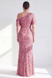 Dusty Rose Mermaid One Shoulder Sequin Mother of the Bride Dress