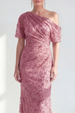 Dusty Rose Mermaid One Shoulder Sequin Mother of the Bride Dress
