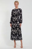 Floral Velvet Burnout Black Mother of the Bride Dress with Long Sleeves