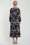 Floral Velvet Burnout Black Mother of the Bride Dress with Long Sleeves
