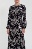 Floral Velvet Burnout Black Mother of the Bride Dress with Long Sleeves