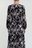 Floral Velvet Burnout Black Mother of the Bride Dress with Long Sleeves