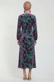 Floral Velvet Burnout Black Mother of the Bride Dress with Long Sleeves