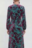 Floral Velvet Burnout Black Mother of the Bride Dress with Long Sleeves