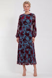 Floral Velvet Burnout Black Mother of the Bride Dress with Long Sleeves