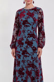 Floral Velvet Burnout Black Mother of the Bride Dress with Long Sleeves