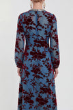 Floral Velvet Burnout Black Mother of the Bride Dress with Long Sleeves