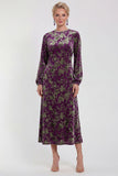 Floral Velvet Burnout Black Mother of the Bride Dress with Long Sleeves