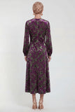 Floral Velvet Burnout Black Mother of the Bride Dress with Long Sleeves