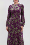 Floral Velvet Burnout Black Mother of the Bride Dress with Long Sleeves