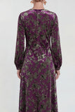Floral Velvet Burnout Black Mother of the Bride Dress with Long Sleeves