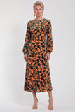 Floral Velvet Burnout Black Mother of the Bride Dress with Long Sleeves