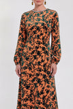 Floral Velvet Burnout Black Mother of the Bride Dress with Long Sleeves