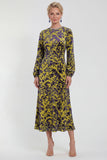 Floral Velvet Burnout Black Mother of the Bride Dress with Long Sleeves