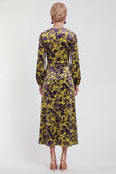 Floral Velvet Burnout Black Mother of the Bride Dress with Long Sleeves