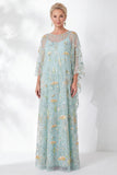 Green A Line Beaded Sequin Mother of the Bride Dress with Batwing Sleeves