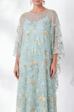 Green A Line Beaded Sequin Mother of the Bride Dress with Batwing Sleeves