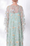 Green A Line Beaded Sequin Mother of the Bride Dress with Batwing Sleeves