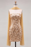 Gold Strapless Bodycon Sequin Homecoming Dress with Scarf