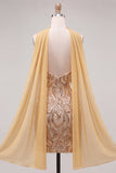 Gold Strapless Bodycon Sequin Homecoming Dress with Scarf