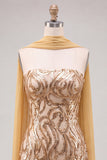 Gold Strapless Bodycon Sequin Homecoming Dress with Scarf