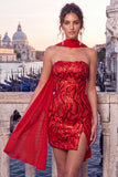 Gold Strapless Bodycon Sequin Homecoming Dress with Scarf