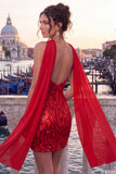 Gold Strapless Bodycon Sequin Homecoming Dress with Scarf