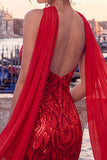 Gold Strapless Bodycon Sequin Homecoming Dress with Scarf