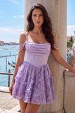 Lilac Corset 3D Flower Sequin A Line Homecoming Dress