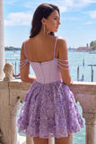 Lilac Corset 3D Flower Sequin A Line Homecoming Dress