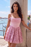 Lilac Corset 3D Flower Sequin A Line Homecoming Dress