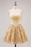 Lilac Corset 3D Flower Sequin A Line Homecoming Dress