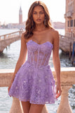 Sweetheart Sequin Corset Applique A Line Pink Homecoming Dress