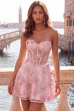 Sweetheart Sequin Corset Applique A Line Pink Homecoming Dress