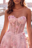 Sweetheart Sequin Corset Applique A Line Pink Homecoming Dress