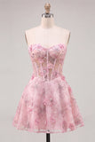 Sweetheart Sequin Corset Applique A Line Pink Homecoming Dress