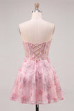 Sweetheart Sequin Corset Applique A Line Pink Homecoming Dress