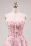 Sweetheart Sequin Corset Applique A Line Pink Homecoming Dress
