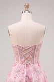 Sweetheart Sequin Corset Applique A Line Pink Homecoming Dress