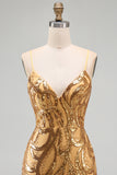 Sparkly Gold Bodycon Short Homecoming Dress with Lace-up Back