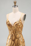 Sparkly Gold Bodycon Short Homecoming Dress with Lace-up Back