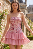 Dusty Rose Strapless A Line Sequin Homecoming Dress