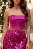 2-Piece Strapless Royal Blue Sequin Fringed Bodycon Corset Homecoming Dress