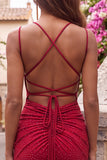 Bodycon Beaded Spaghetti Straps Red Homecoming Dress