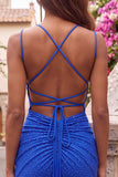 Bodycon Beaded Spaghetti Straps Red Homecoming Dress